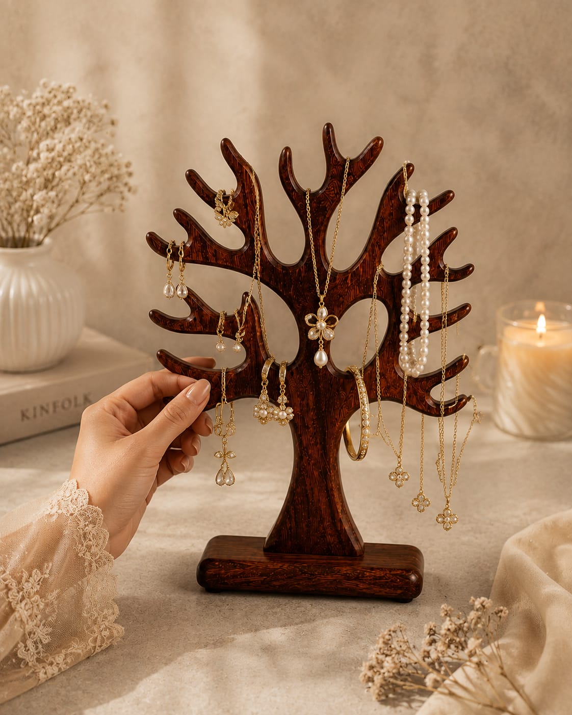 Handcrafted Heritage Wooden Jewelry Tree