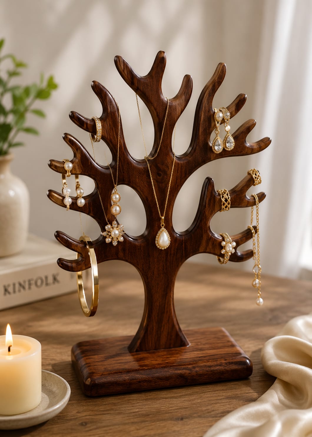 Handcrafted Heritage Wooden Jewelry Tree