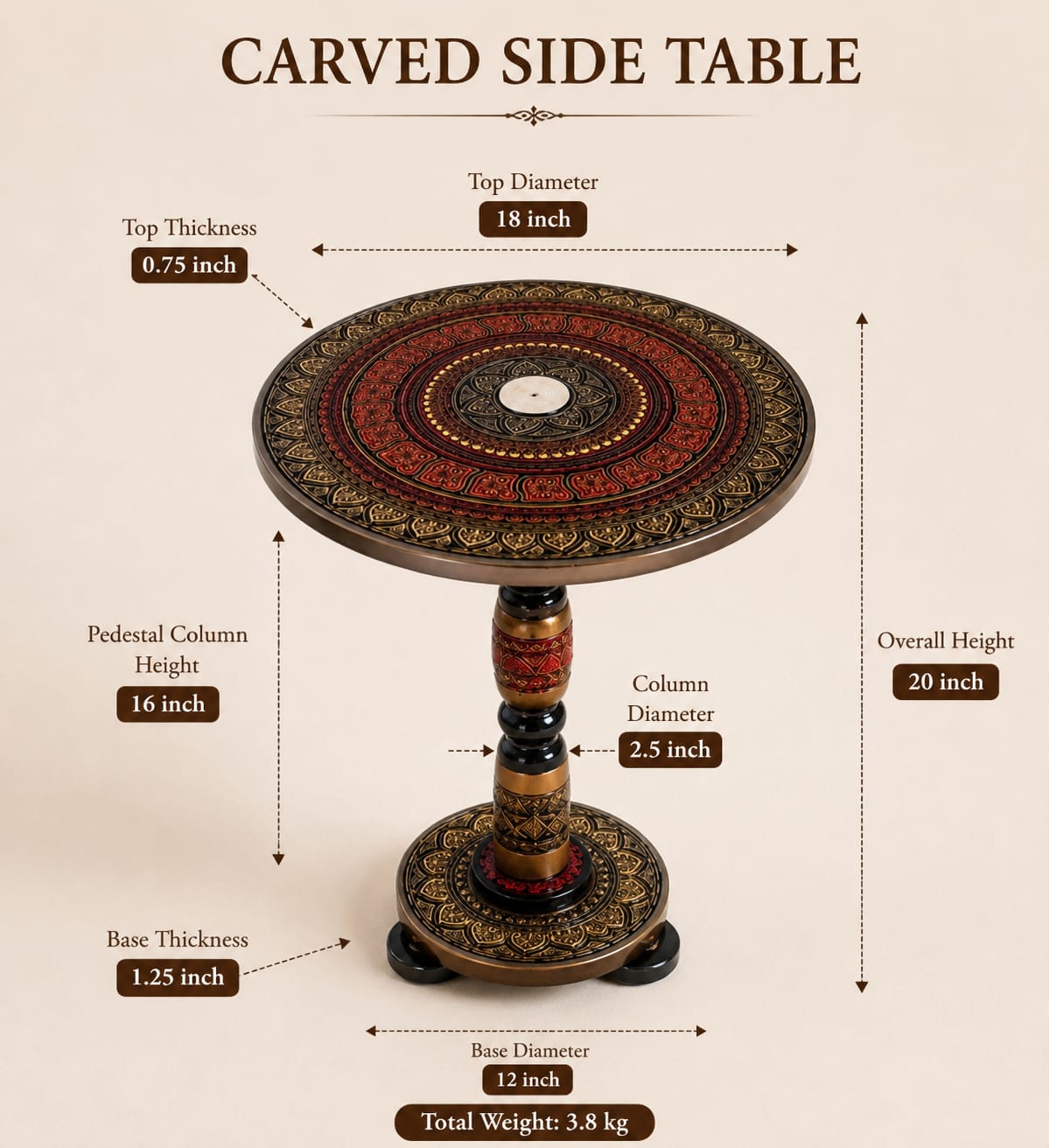 Jindari/ Royal Mandala Wooden Table