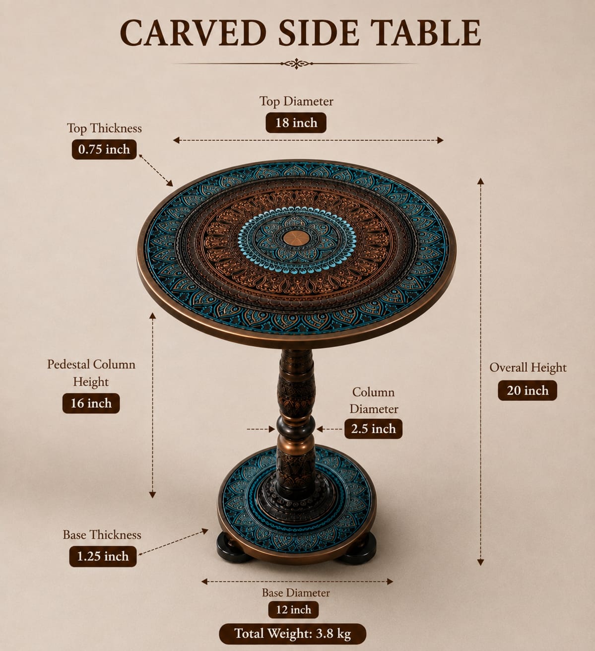 Jindari/ Royal Mandala Wooden Table