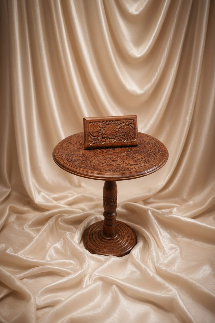 Combo Deal-Handcrafted Carved Wooden Table & Key Holder