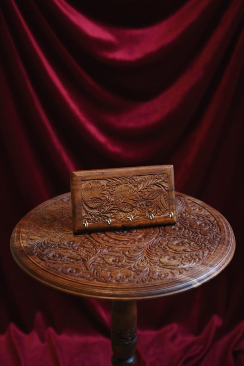 Combo Deal-Handcrafted Carved Wooden Table & Key Holder