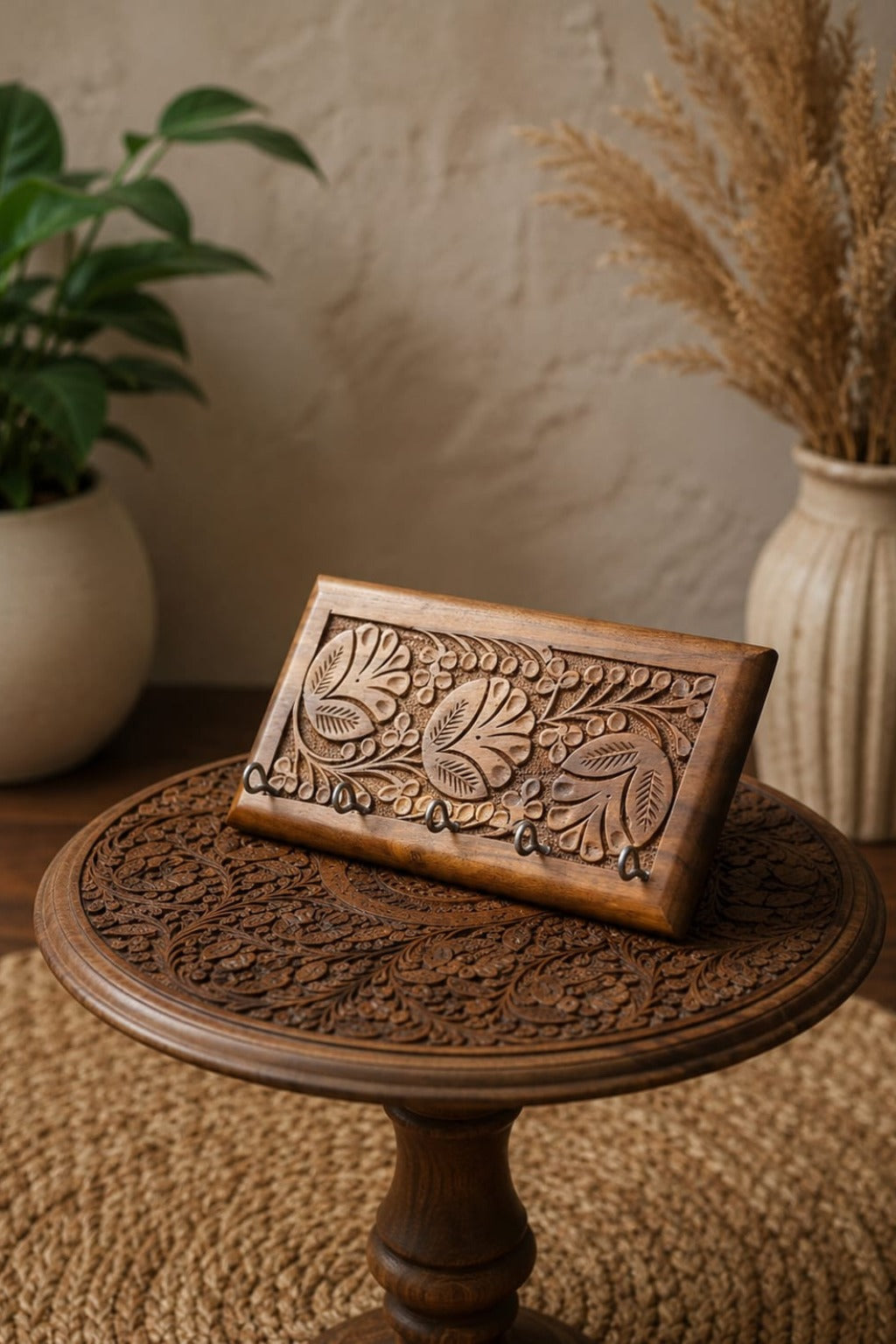 Combo Deal-Handcrafted Carved Wooden Table & Key Holder